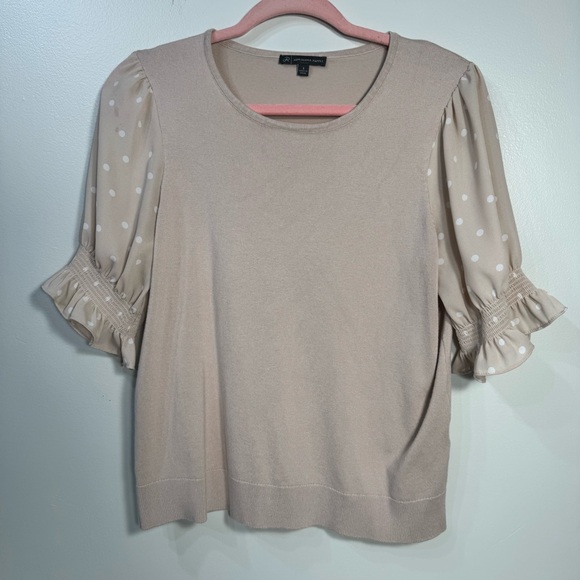 Adrianna Papell Tops - Adrianna Papell Women's Cream Sweater Short Blouse Sleeves Polka Dots Small S